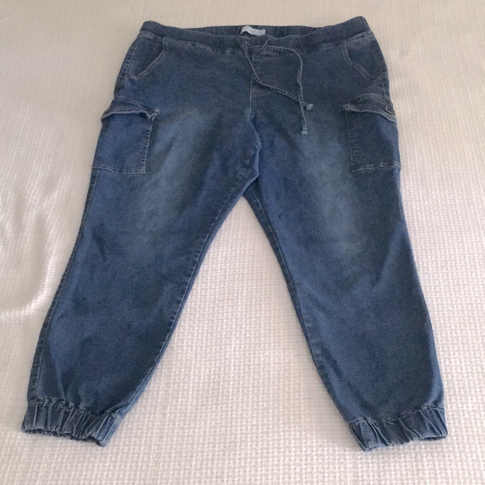 Blue Jean Jogger Women Pants drawstring Stretchy plus 20W inseam 27in